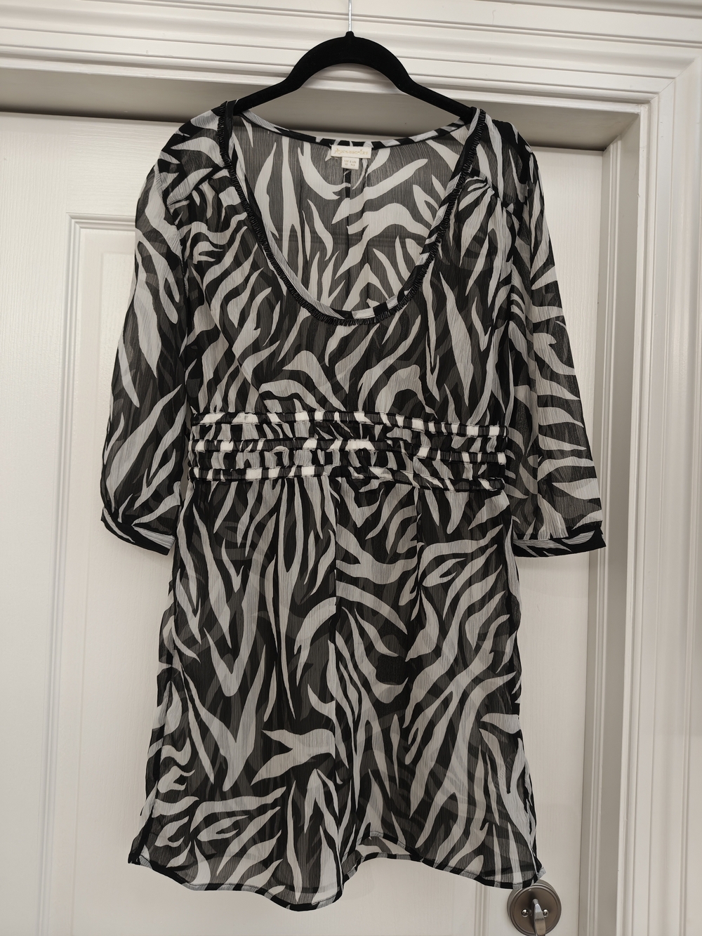 Accessorize Black and White Zebra-Print Sheer Swim Coverup